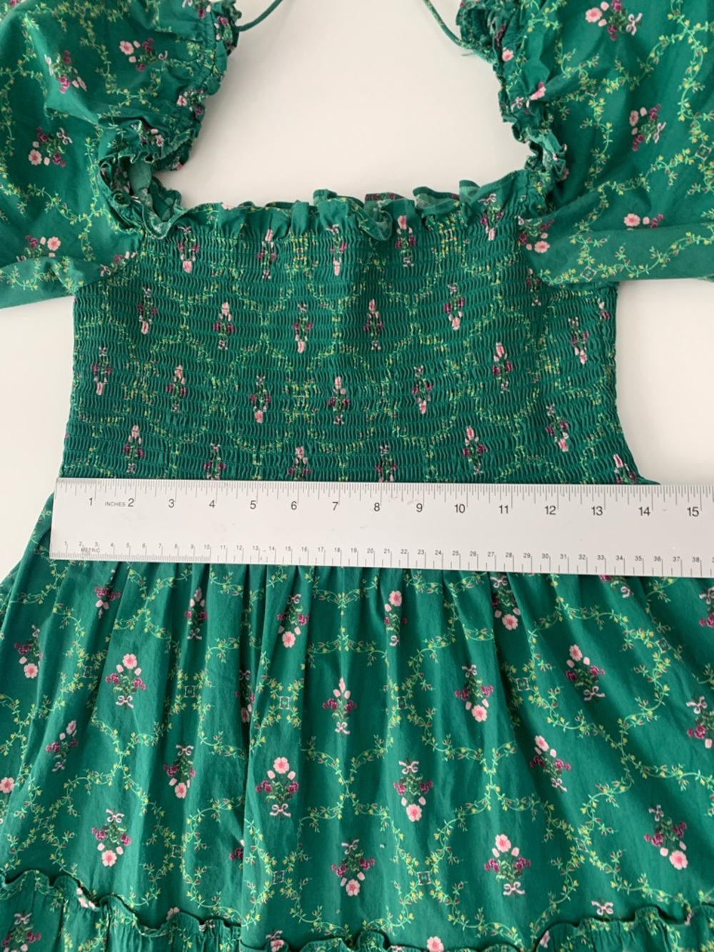 Hill House Nesli Nap Dress Emerald Trellis Smocked Floral Midi Medium - Picture 8 of 8
